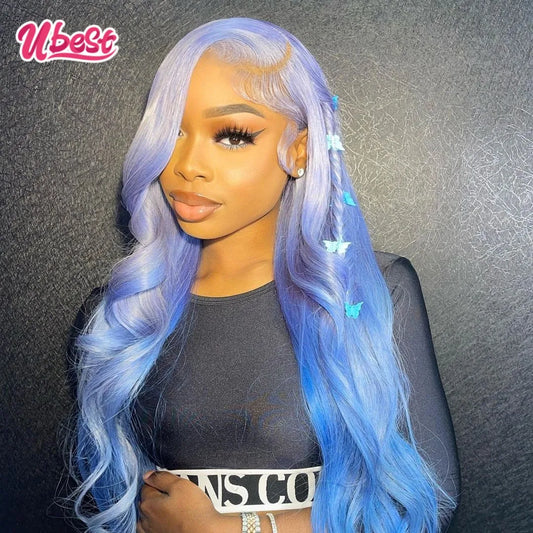 12A  613 Wig Ombre Blue Colored Body Wave 13x4 Lace Front Wig Human Hair Wigs For Woman Virgin Brazilian Preplcuked 180% Density
